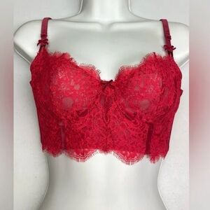 Victorias Secret Dream Angels Push Up Bra Without Padding Sheer Red Lace 34C